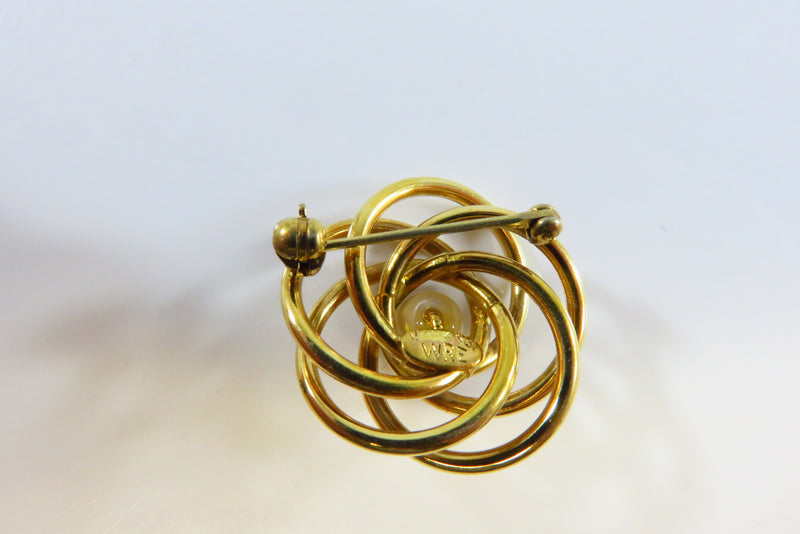 W.E. Richards Gold Filled 3D Swirl Lapel Scarf Pin with Cultured Pearl 3/4"