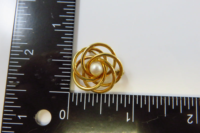 W.E. Richards Gold Filled 3D Swirl Lapel Scarf Pin with Cultured Pearl 3/4"