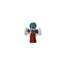 Vintage Ankh Ring With Red Blue Enamel Accent 800 Silver Mid Century 6.75 — Silver, Enamel — front view