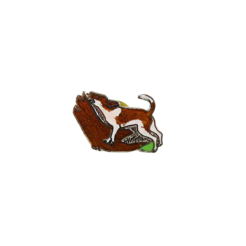 Barking Hound Dog Enamel Lapel or Hat Pin By Mafco — Silver, Enamel — front view