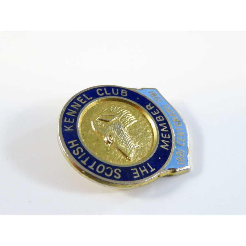 The Scottish Kennel Club Member 1881 Centenary 1981 Lapel Pin Blue Enamel By Emslie Edinburgh 1 3/8"