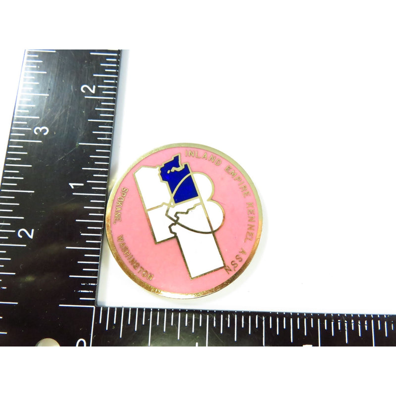 Inland Empire Kennel Association Spokane Washington Medal Pink Blue White Gold Tone 1 1/2" Diameter Light Wear