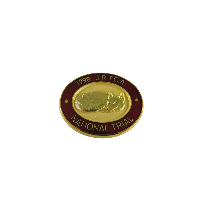 1998 J.R.T.C.A. National Trial Oval Gold Tone Burgundy Enamel Dog Club Lapel Pin 1 1/4"