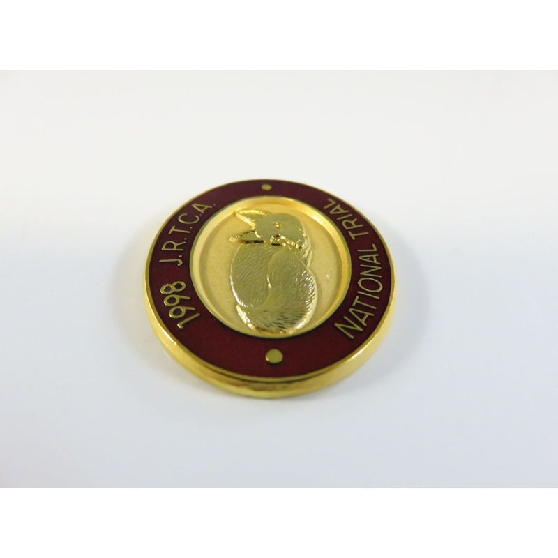 1998 J.R.T.C.A. National Trial Oval Gold Tone Burgundy Enamel Dog Club Lapel Pin 1 1/4"