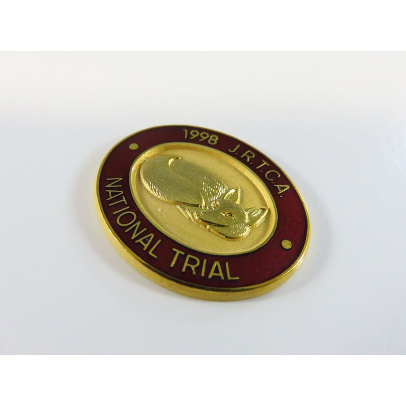 1998 J.R.T.C.A. National Trial Oval Gold Tone Burgundy Enamel Dog Club Lapel Pin 1 1/4"