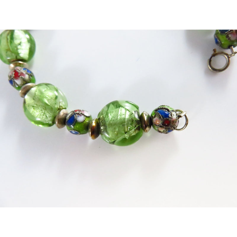 Green Glass Beaded Bracelet With Sterling Silver Clasp & Artisan Design