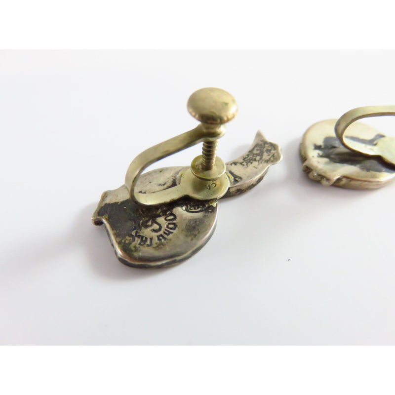 Vintage Taxco Mexico 940 Silver Mother Of Pearl Screw Back Bird Earrings