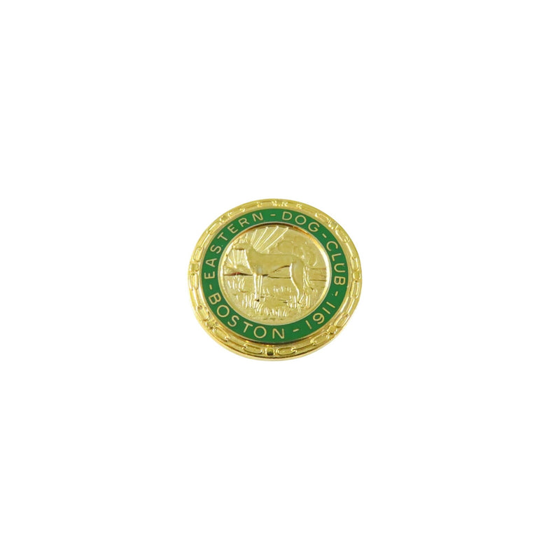 Eastern Dog Club Boston 1911 Lapel Pin Gold Tone Green Enameled Round 1" Lapel Pin