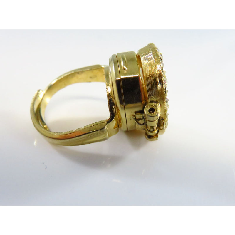 Lucerne Gold-Tone Watch Ring With Rhinestones Oval Face For Parts