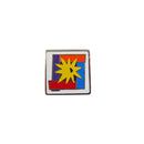 Vintage Enamel Square Sunburst Lapel Pin 3/4" Red Purple Blue Orange Yellow White Artistic Design — Silver, Enamel — front vi