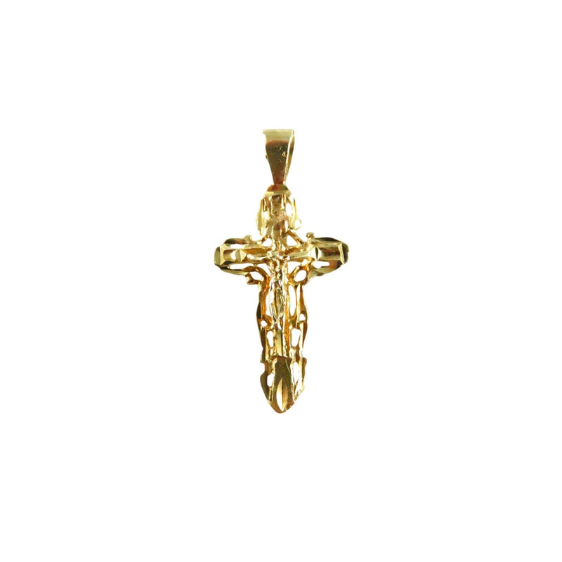 10K Gold Crucifix Pendant 1 3/8" High Etched Christian Cross — 10K, Gold — front view