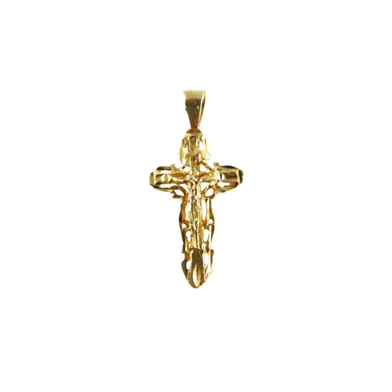 10K Gold Crucifix Pendant 1 3/8" High Etched Christian Cross