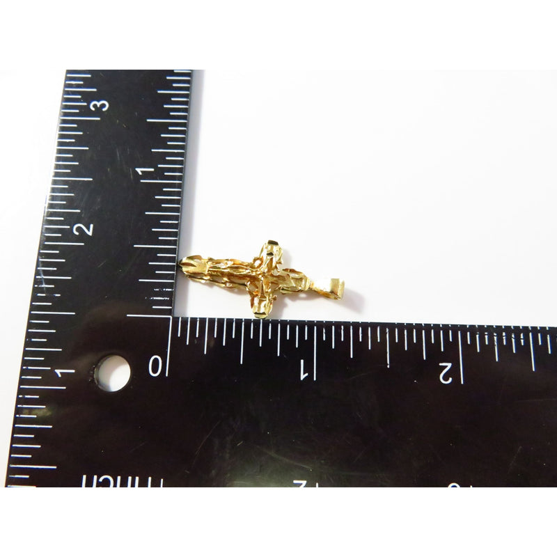 10K Gold Crucifix Pendant 1 3/8" High Etched Christian Cross