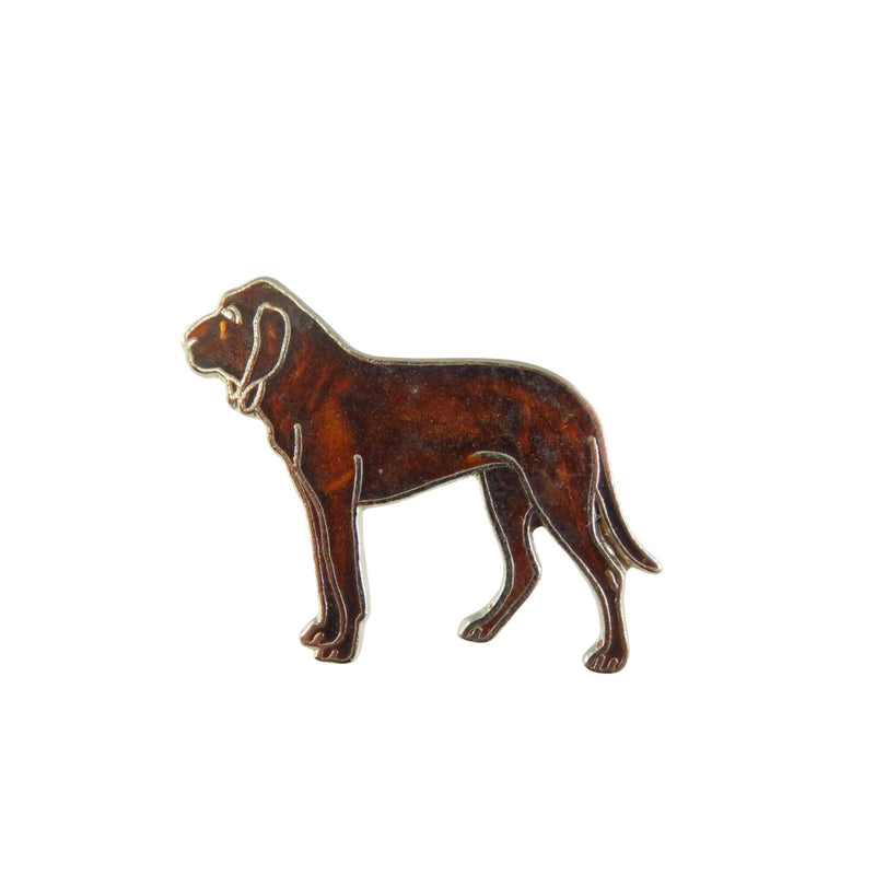Bloodhound Dog Brown Enamel Silver Tone Lapel Hat Pin 1.5" Mafco — Silver, Enamel — front view
