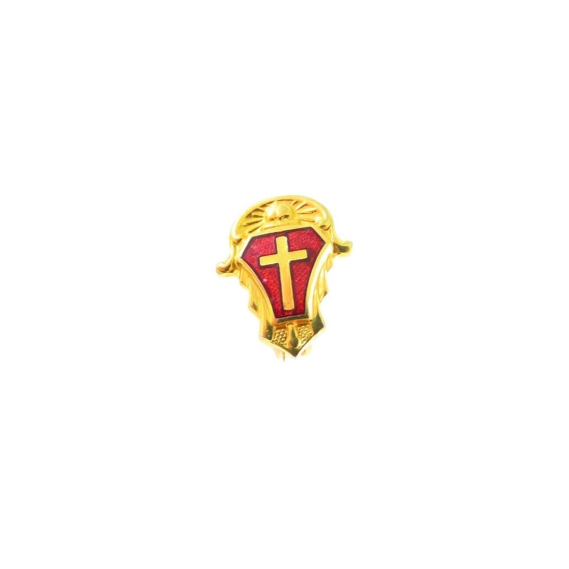 Vintage Gold Tone Red Enamel Cross Shield Lapel Pin 1/2" Petite — Gold, Enamel — front view