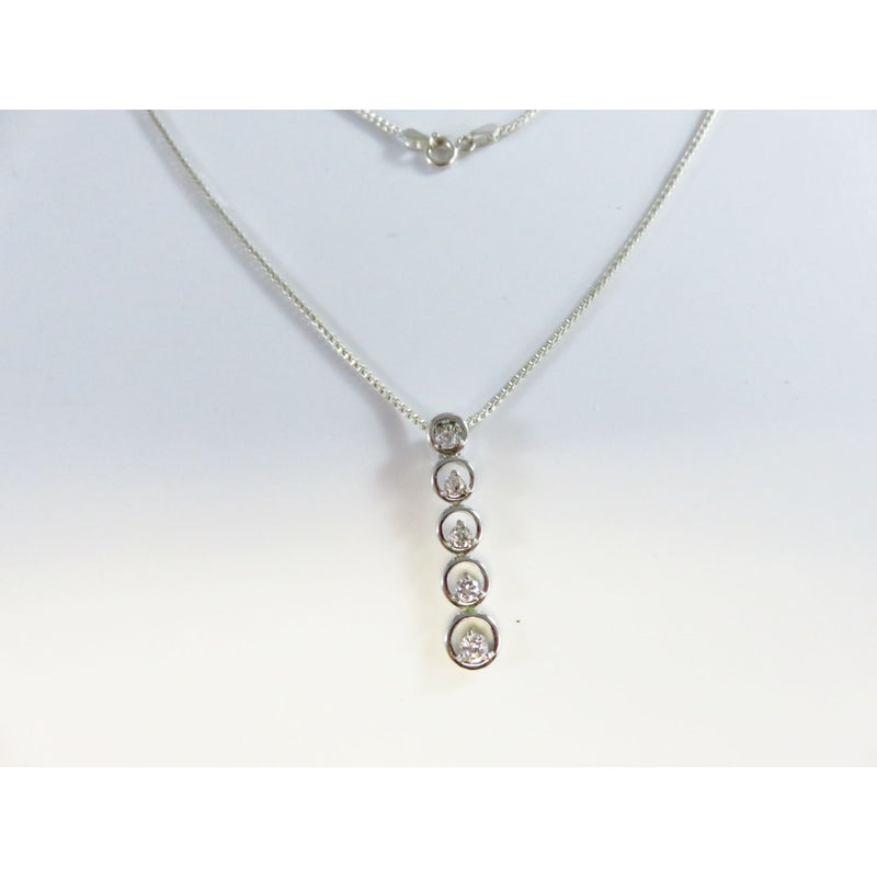 5 Stone Drop Pendant Necklace With Clear Glass Stones & Silver Colored Metal 20" Box Chain Spring Ring Closure