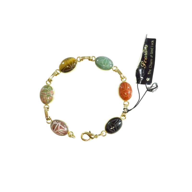 Genuine Scarab Stones Gold Tone Bracelet With Lobster Clasp 7 1/4" Long — Gold — front view