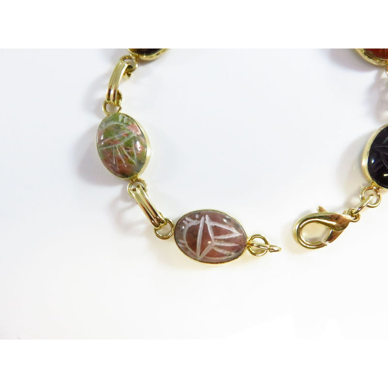 Genuine Scarab Stones Gold Tone Bracelet With Lobster Clasp 7 1/4" Long