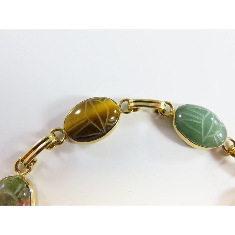 Genuine Scarab Stones Gold Tone Bracelet With Lobster Clasp 7 1/4" Long