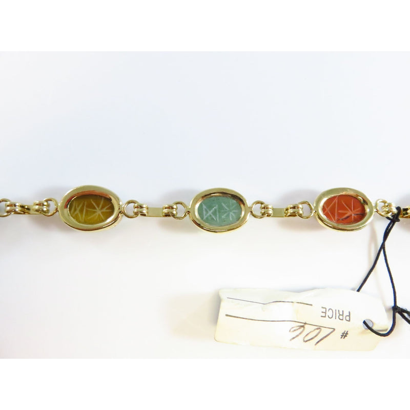 Genuine Scarab Stones Gold Tone Bracelet With Lobster Clasp 7 1/4" Long