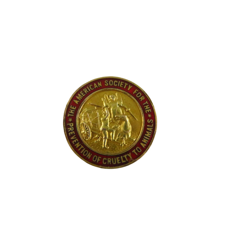 Vintage ASPCA Gold Tone Red Enamel Lapel Pin 13/16" Round