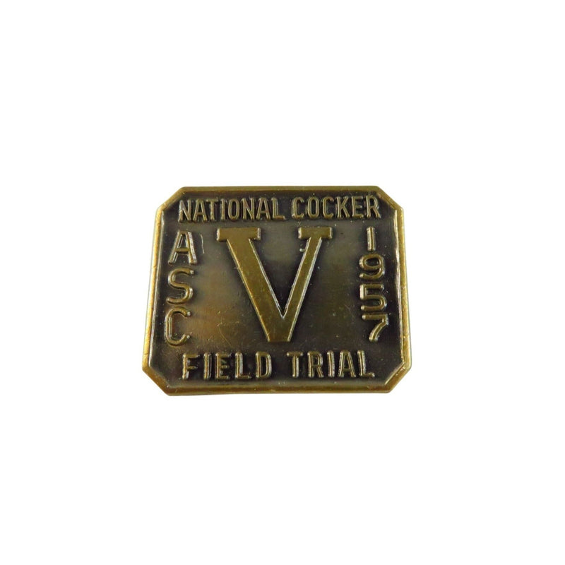 Vintage 1957 National Cocker Field Trial ASC Lapel Pin Gold Tone 1 1/8" — Gold — front view