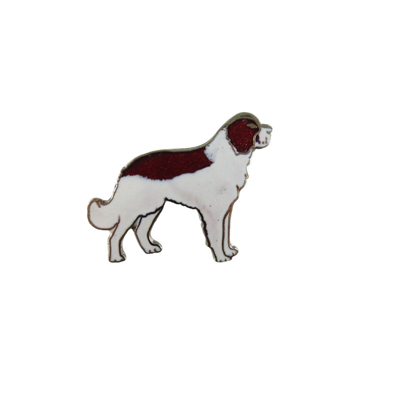 Saint Bernard Dog Enamel Lapel Pin Brooch White & Brown