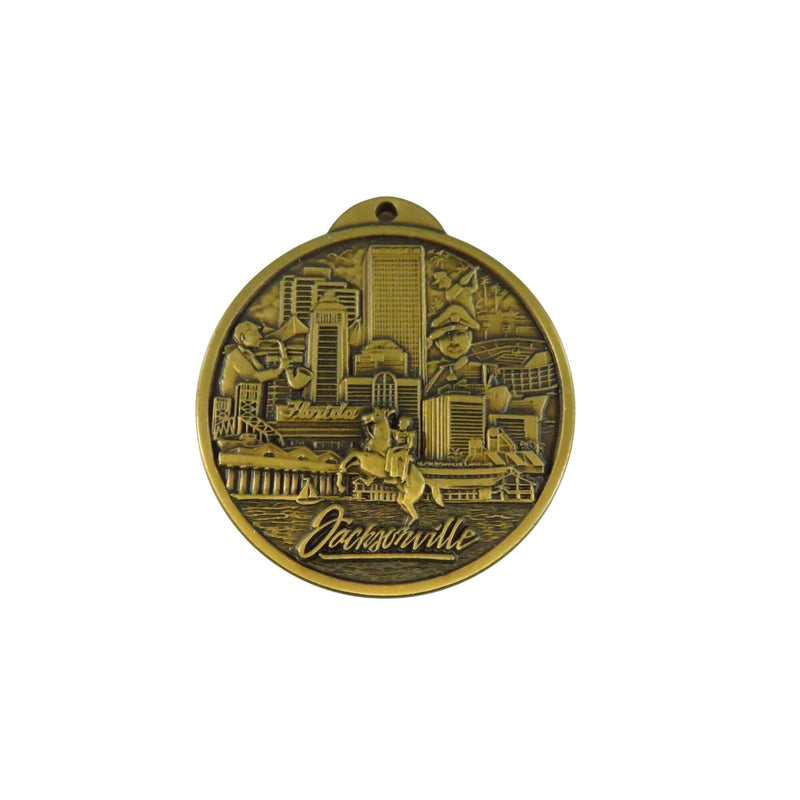 Jacksonville Kennel Club Bronze Tone Medallion 1.5" Dog Racing Souvenir With Skyline & Greyhound Design