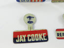 Vintage Political Patriotic Lithograph Tin Collar Tab Clip Pin Lot of 6 Jay Cooke Martin Republican CFC USIT Eagle