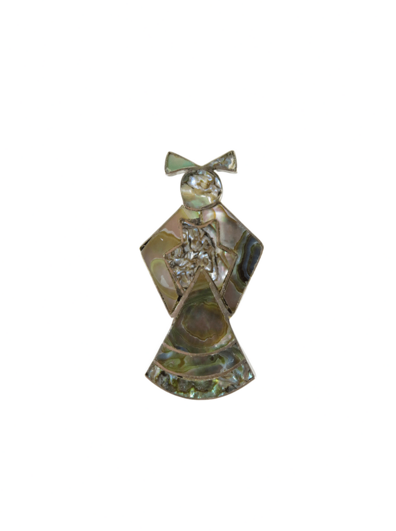 Lovely Inlaid Abalone Figural Woman Sterling Silver Mexico Brooch