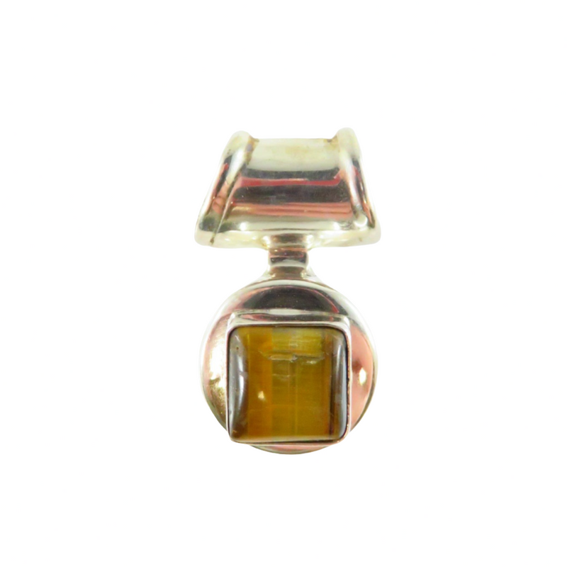 Pre-owned 925 Mexico Tiger's Eye Cabochon Omega Sterling Slide Pendant