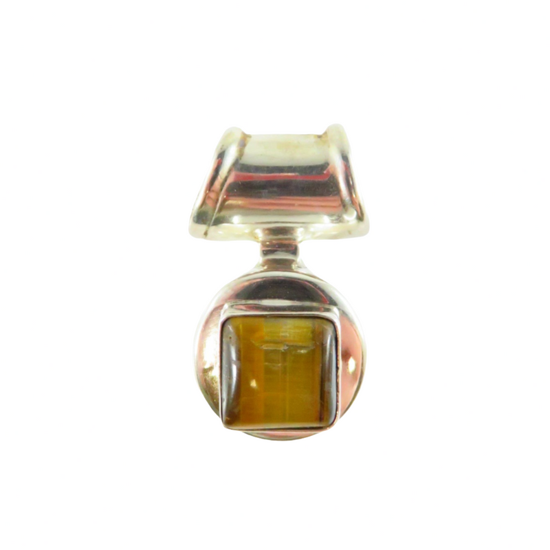 Pre-owned 925 Mexico Tiger's Eye Cabochon Omega Sterling Slide Pendant — Jewelry & Watches:Fine Jewelry:Fine Necklaces & Pend