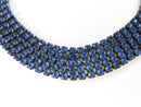 Vintage Sapphire Blue Glass Rhinestone Choker Necklace and Clip On Earrings Set, Mid-Century Japanned Gunmetal Costume Jewelry