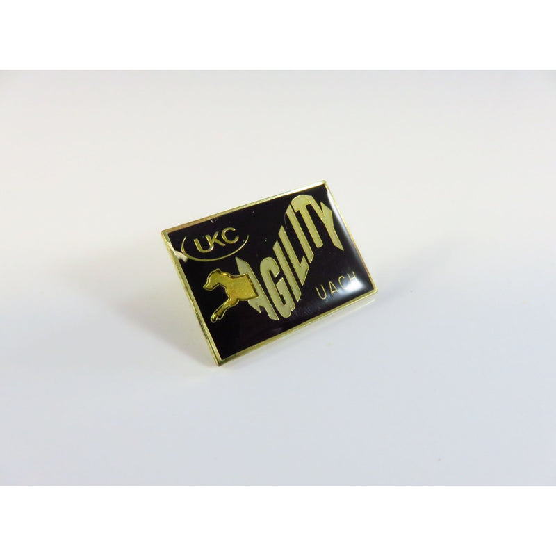 UKC UACH Agility Award Lapel Hat Pin 1" Rectangle Gold Tone & Black