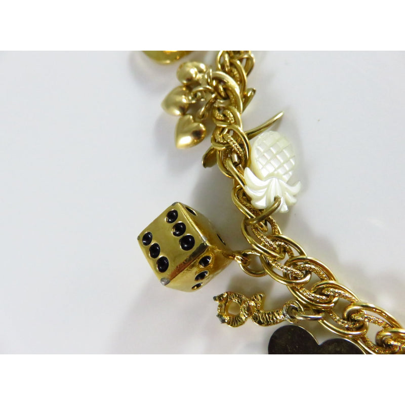 Vintage Gold Tone Charm Bracelet With Mixed Charms & Rope Chain Links