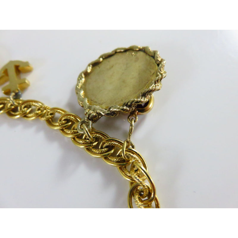 Vintage Gold Tone Charm Bracelet With Mixed Charms & Rope Chain Links