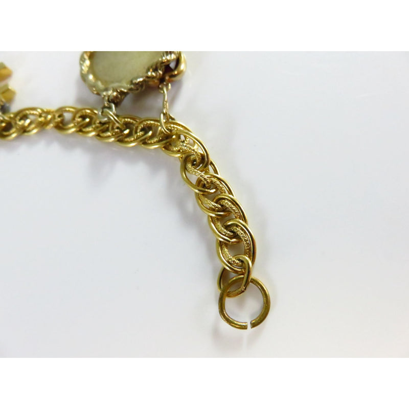 Vintage Gold Tone Charm Bracelet With Mixed Charms & Rope Chain Links