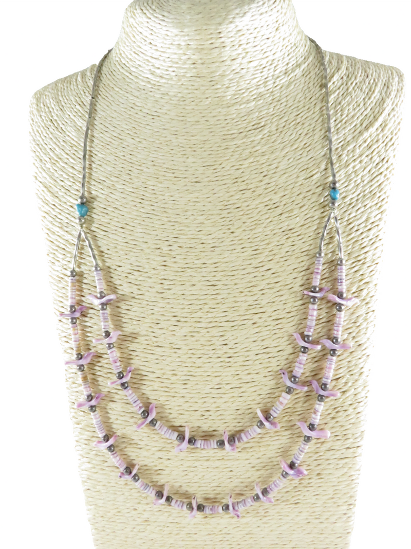 Purple Shell Double Strand 23" Fetish Necklace with Turquoise