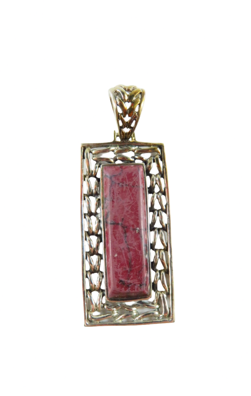 925 Thulite Plaque Pendant Sterling Rectangular Pendant 2" Drop