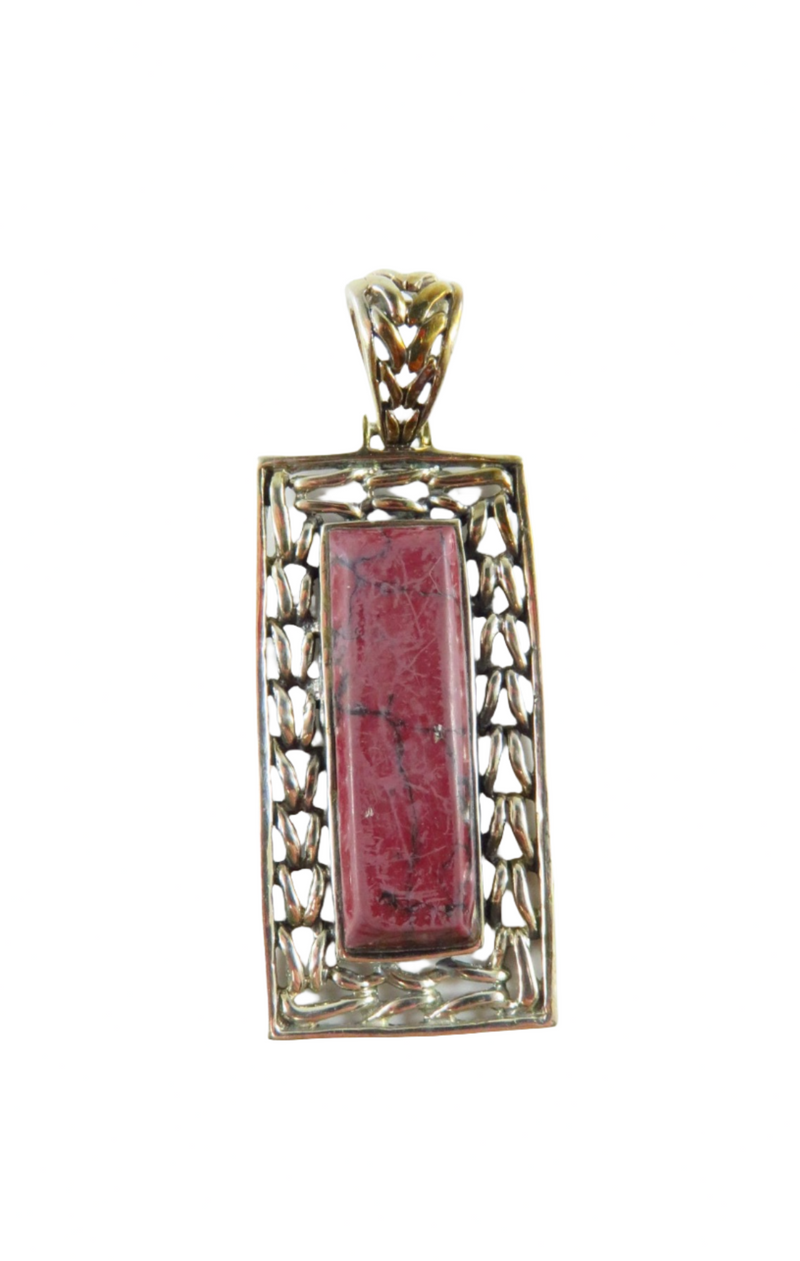 925 Thulite Plaque Pendant Sterling Rectangular Pendant 2" Drop — Jewelry & Watches:Fine Jewelry:Fine Necklaces & Pendants:Di