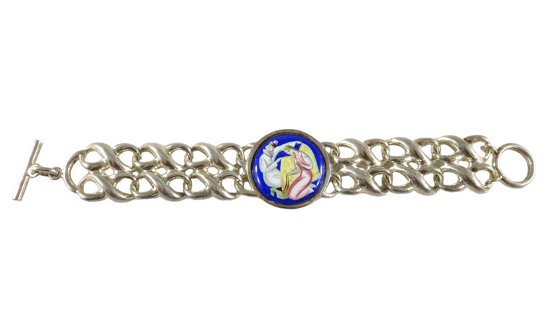 Charles Krypell Sterling Toggle Bracelet in Silver with Porcelain Plaque insert