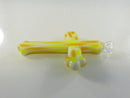 Vintage Hand Blown Art Glass Cross Pendant Yellow Orange and Opaque White Lampwork with Clear Glass Hanging Loop