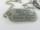 National World War II Museum Charter Member Dog Tag Necklace with MIA Missing or Prisoner Pinback Button, 24 Inch Chain
