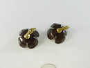 Vintage 1960s Brown White Polka Dot Enamel Flower Brooch and Clip On Earrings Set Mid-Century Costume Jewelry 3 5/8 Inch