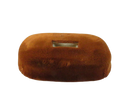 Vintage Rust Orange Plush Velvet Ring Display Riser Stand Oval Dome with Satin Lined Top Slot 3 1/4 Inch