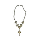 Vintage Mid-Century Style Book chain Necklace With Intricate Metalwork & Dangle Accent — front view