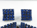 Vintage Sapphire Blue Glass Rhinestone Choker Necklace and Clip On Earrings Set, Mid-Century Japanned Gunmetal Costume Jewelry