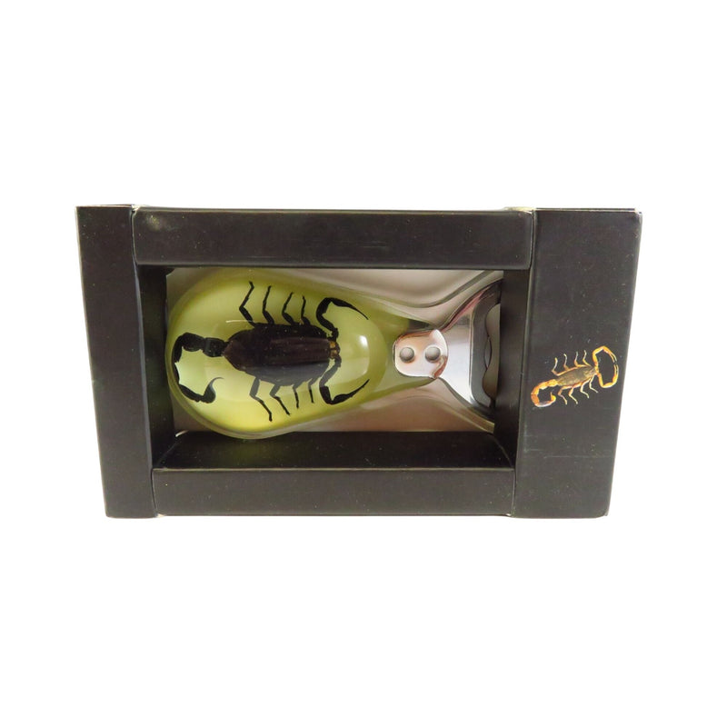 Real Black Scorpion In Resin Glow-In-The-Dark Handle Metal Bottle Opener In Original Box