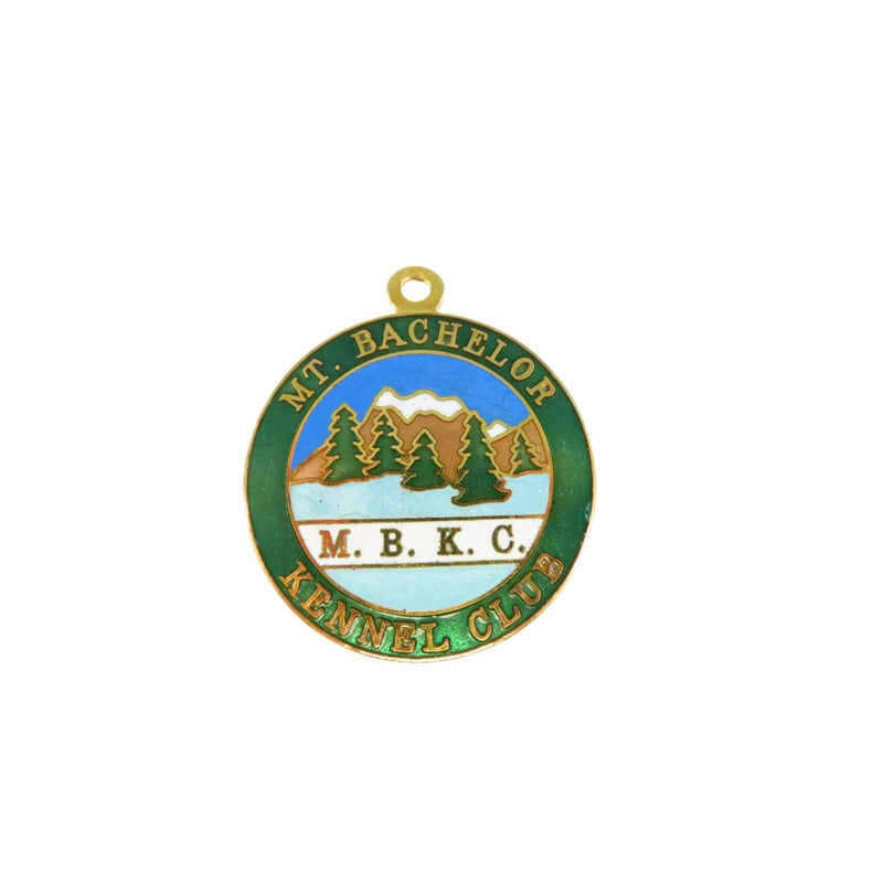 Mt. Bachelor Kennel Club Gold Tone Enamel Medallion FOB 1.5" Wide Pre-Owned — Gold, Enamel — front view