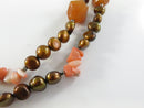 Long Multi Strand Freshwater Pearl Carnelian Agate and Pink Coral Chip Necklace with RS China 925 Sterling Clasp, 43 Inch